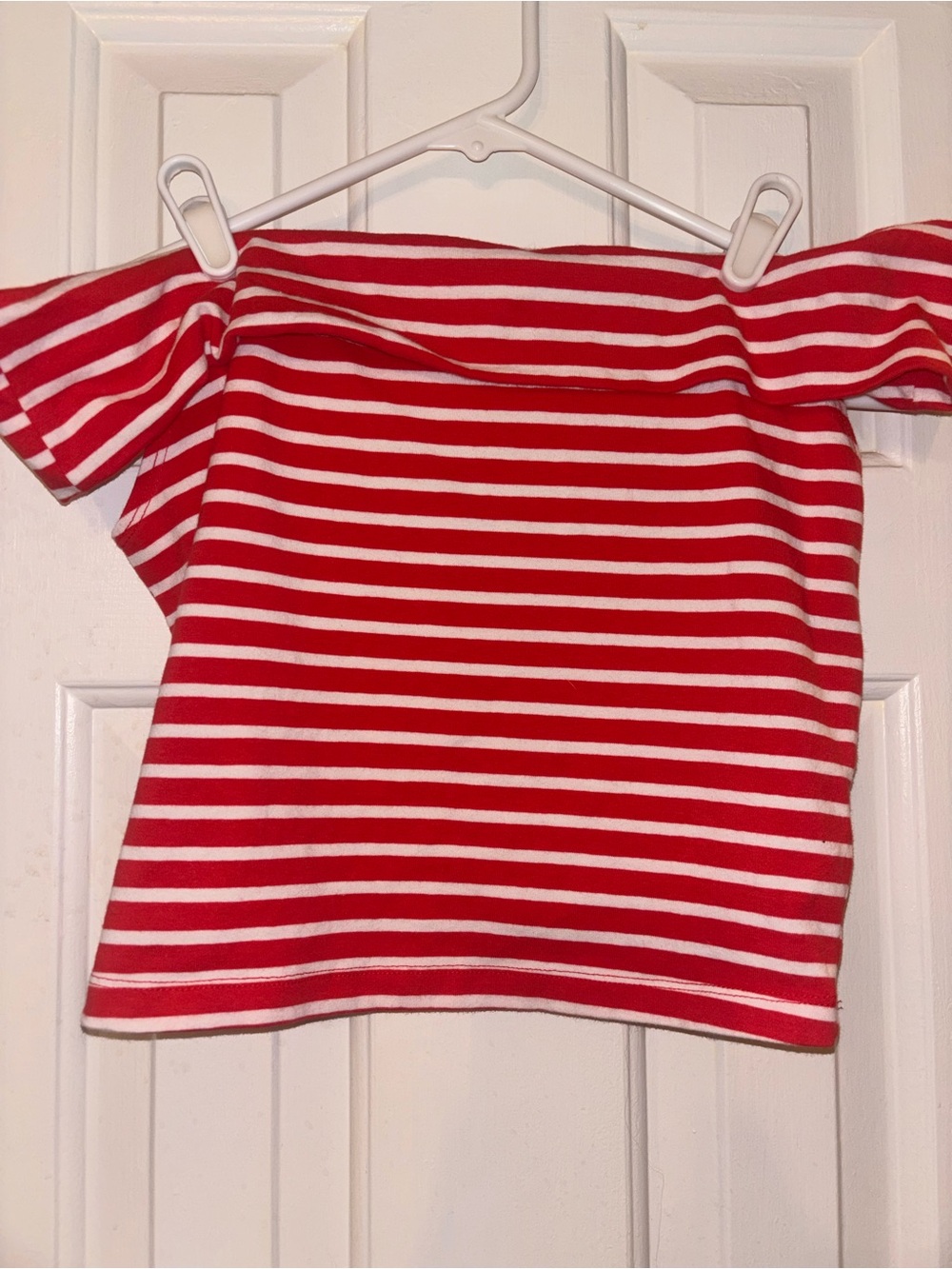 wild fable Red and White Striped Off-Shoulder Crop Top